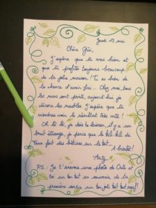 La lettre d'Arty pour Güi en version manuscrite